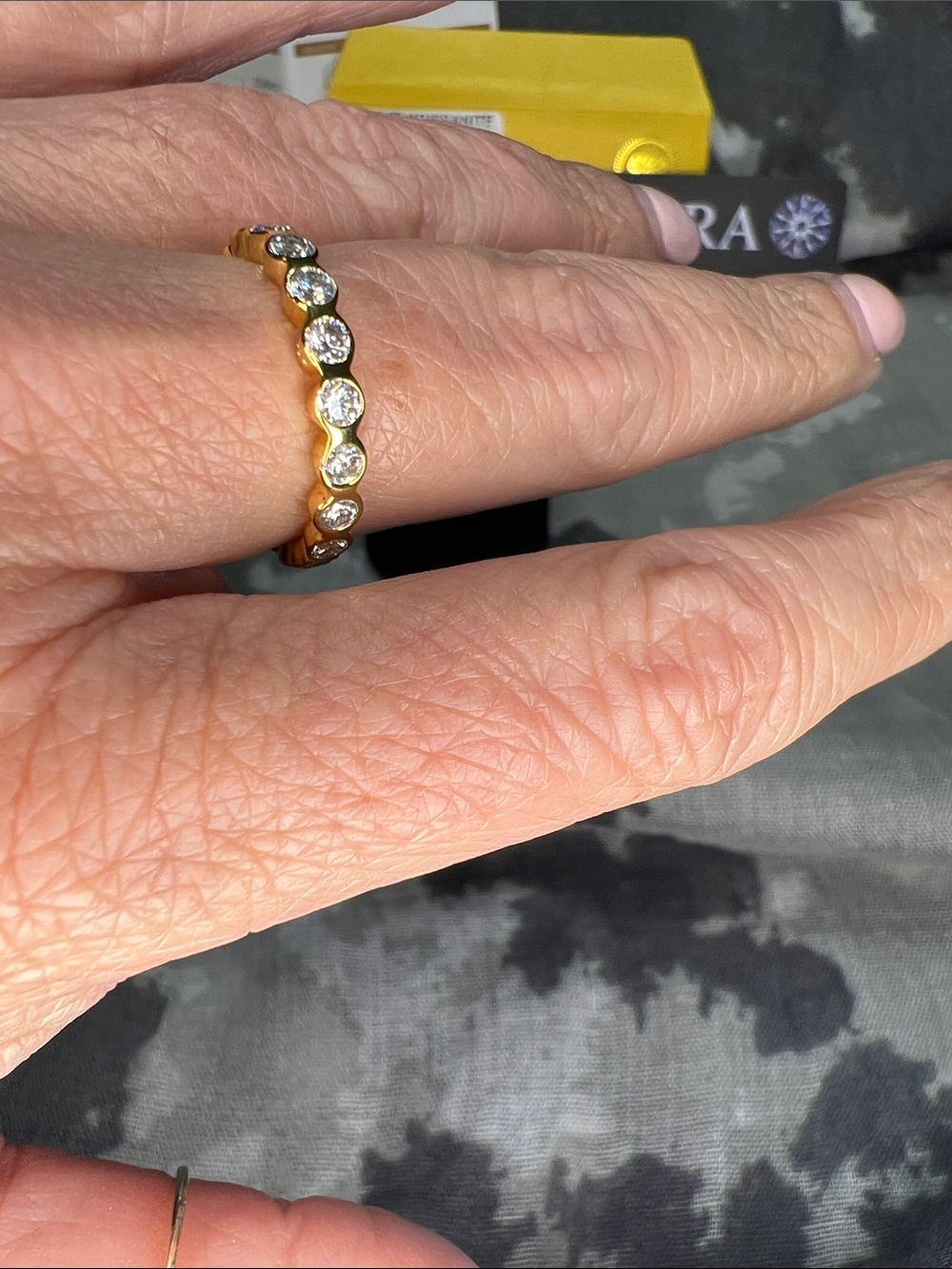 18k Gold over S925 Moissanite Eternity Band Ring - Women's Jewelry